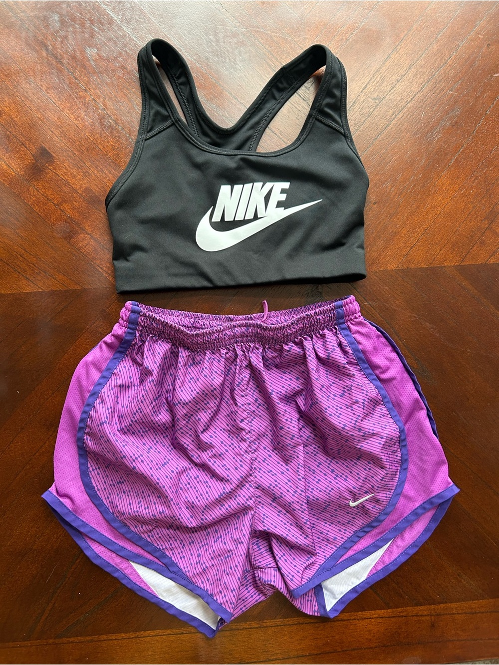 Nike Black Sports Bra with Purple Athletic Shorts size XS set